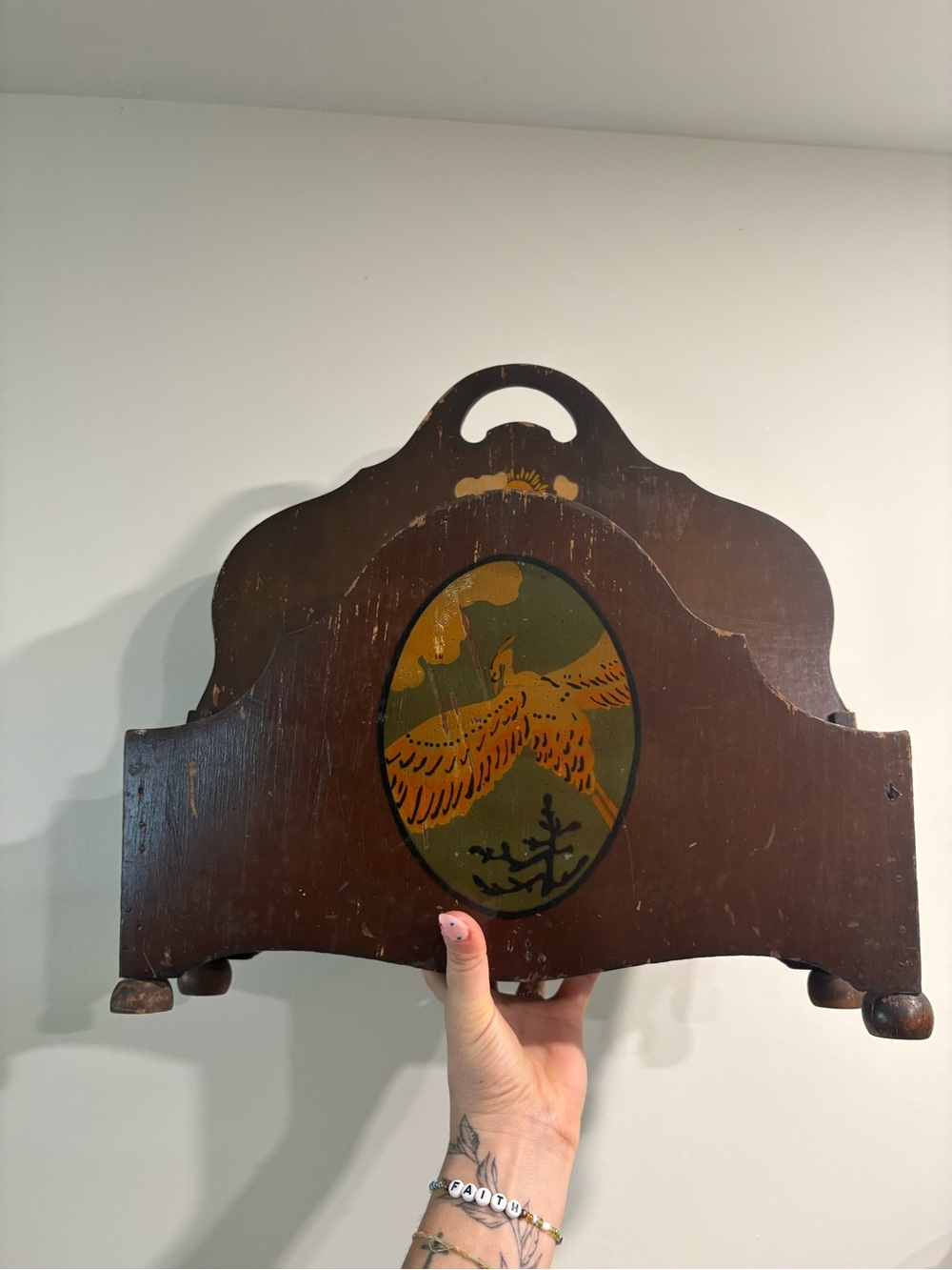 Antique Art Deco Wooden Magazine Rack Record Hand Painted No. 236